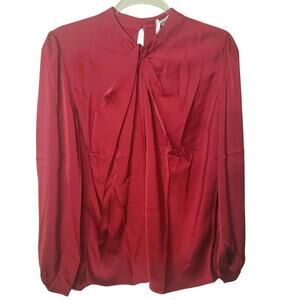 Grace Karin Red Silky twist front long sleeve top Keyhole back with buttons NWT